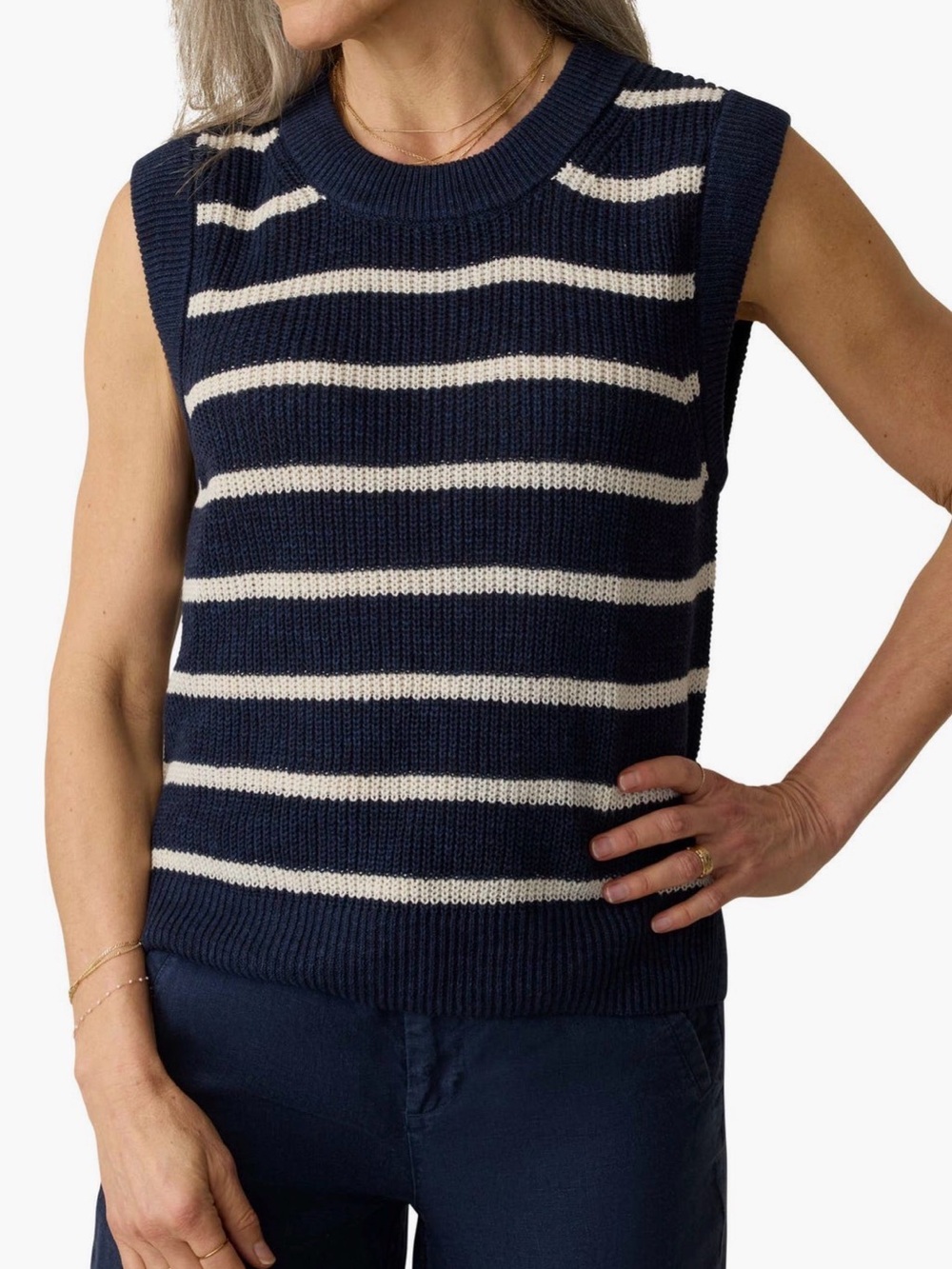 Faherty Linen & Organic Cotton Striped Knit Sleeveless Sweater Tank Top